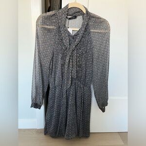 Zara Chiffon Jumpsuit Dress Floral Tie Collar Size Medium NEW NWT $69.90